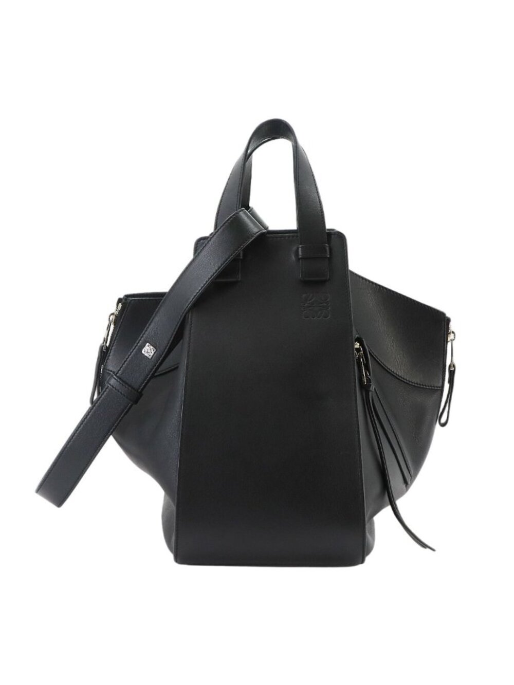 Loewe Hammock Medium 2-Way Bag Leather Black Silver